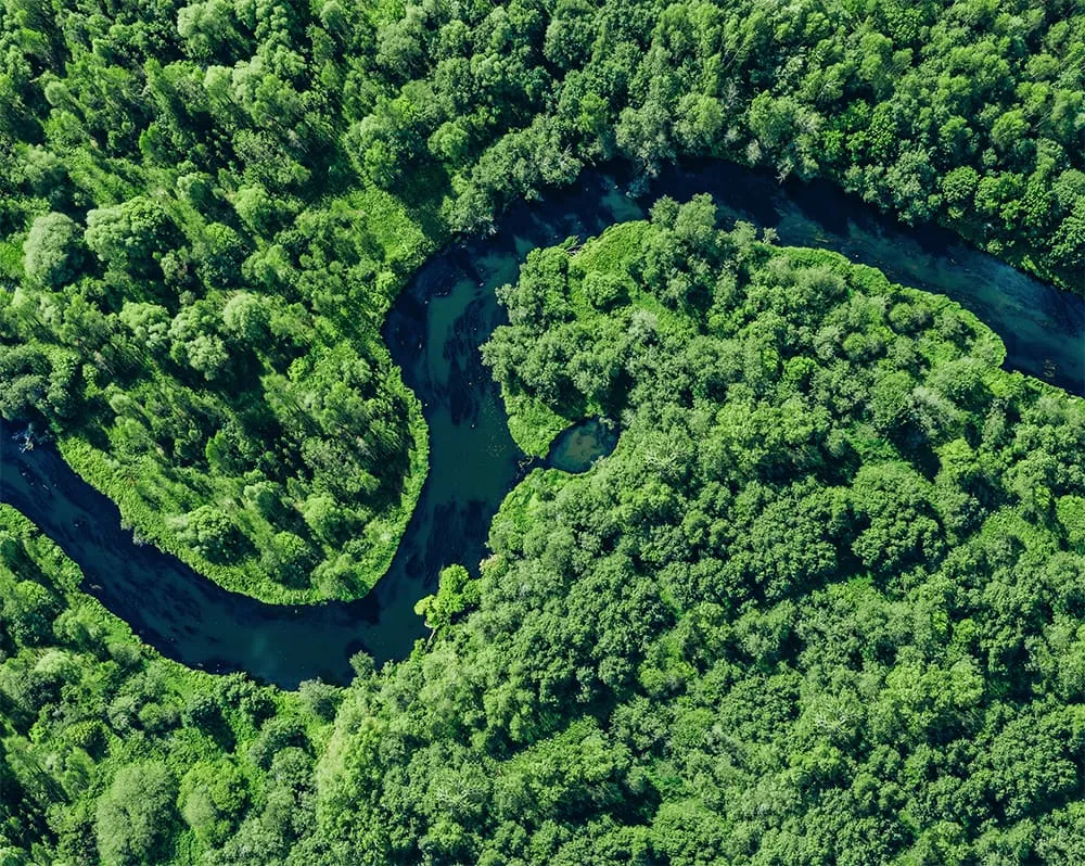Aerial drone view blue curved