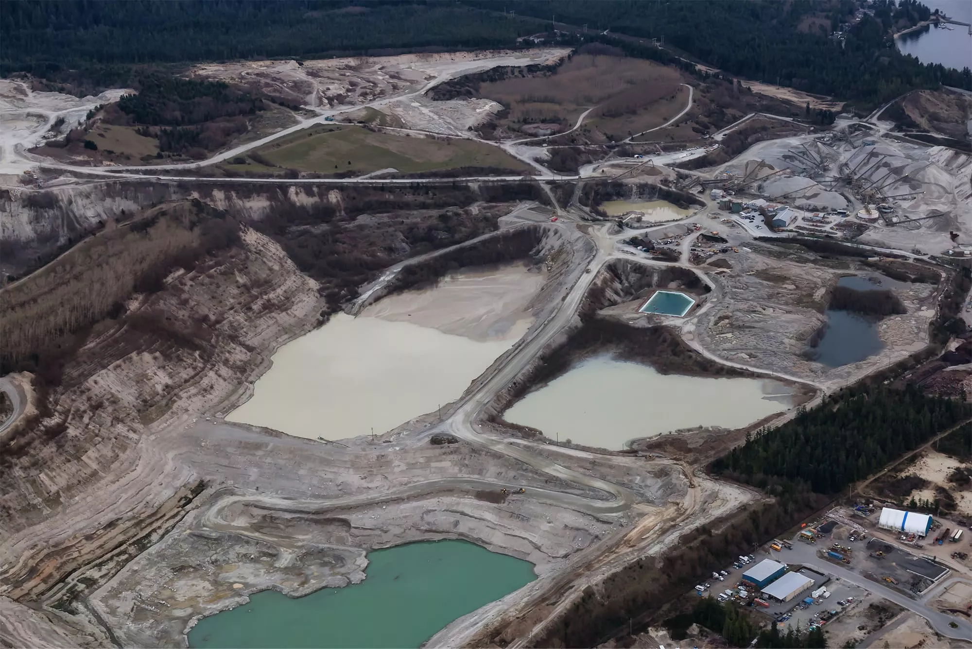 Aerial view of copper mine industry in Sechelt