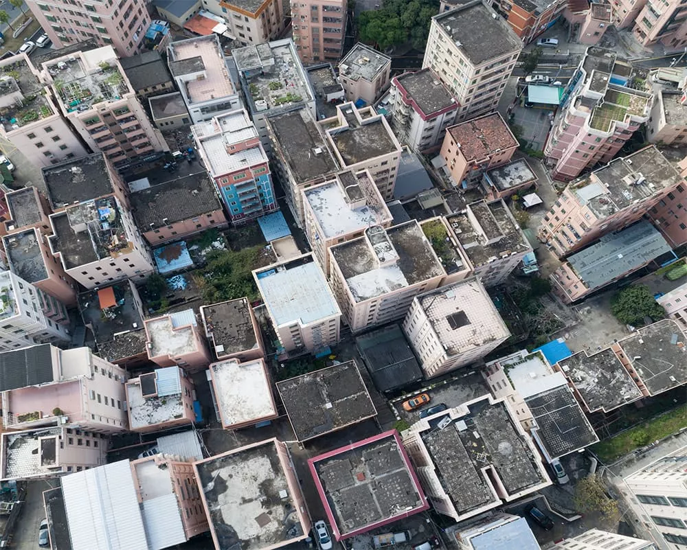 City rooftop aerial view 