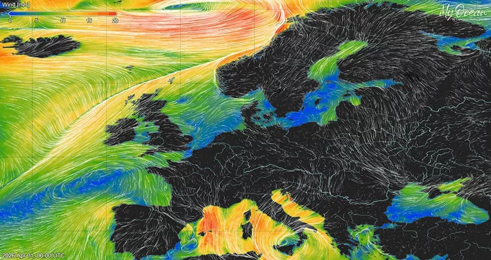 Cmems wind North Sea Europe