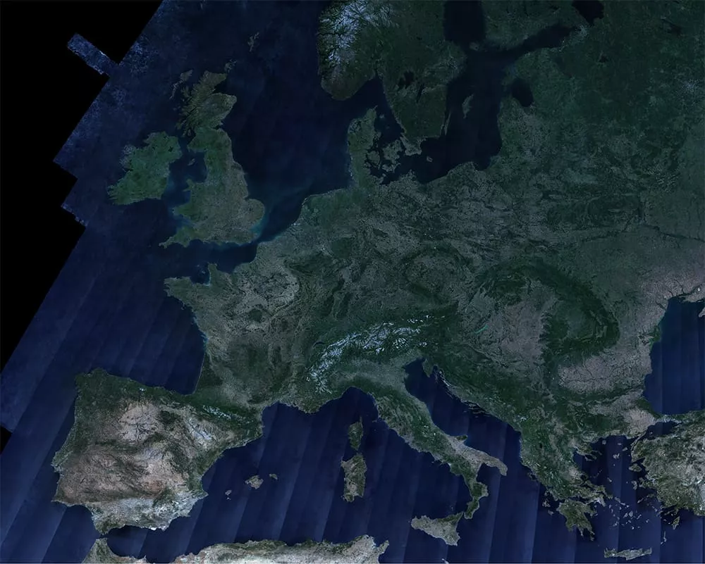 Cloudless mosaic of Europe