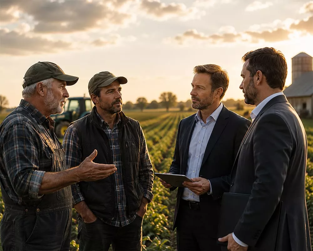 Farmers cultivated field sunset