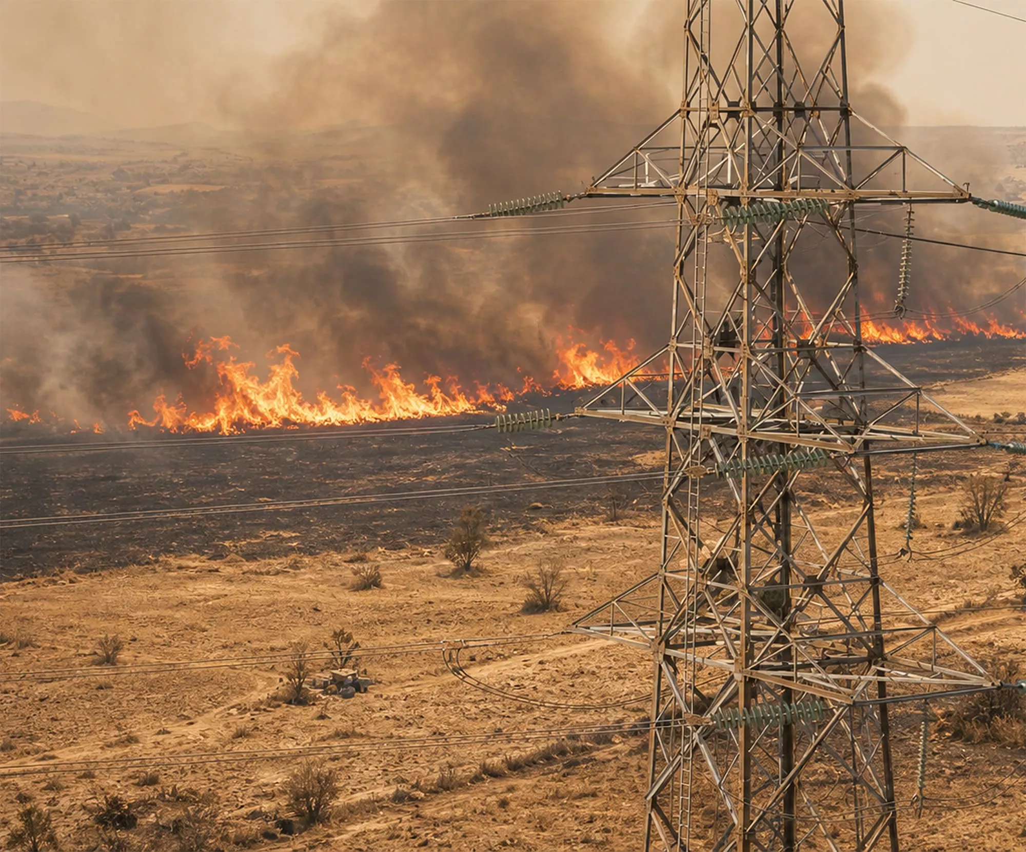 Fire fields power line energy rick
