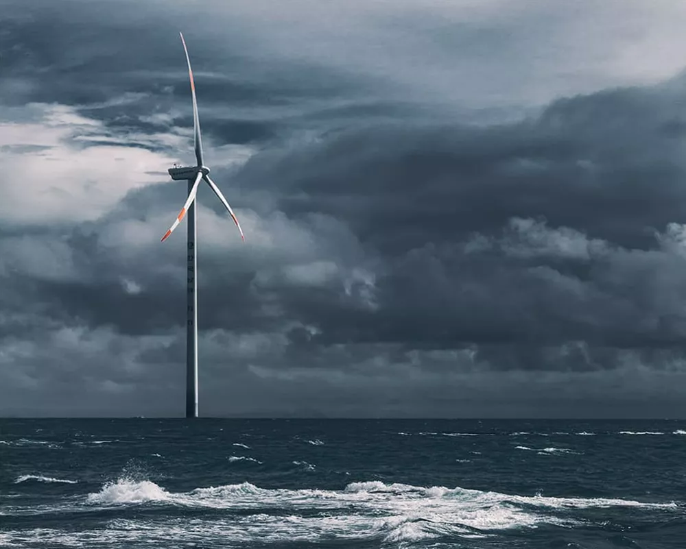 Scenery of stormy waves and gloomy sky with a lone 2026 